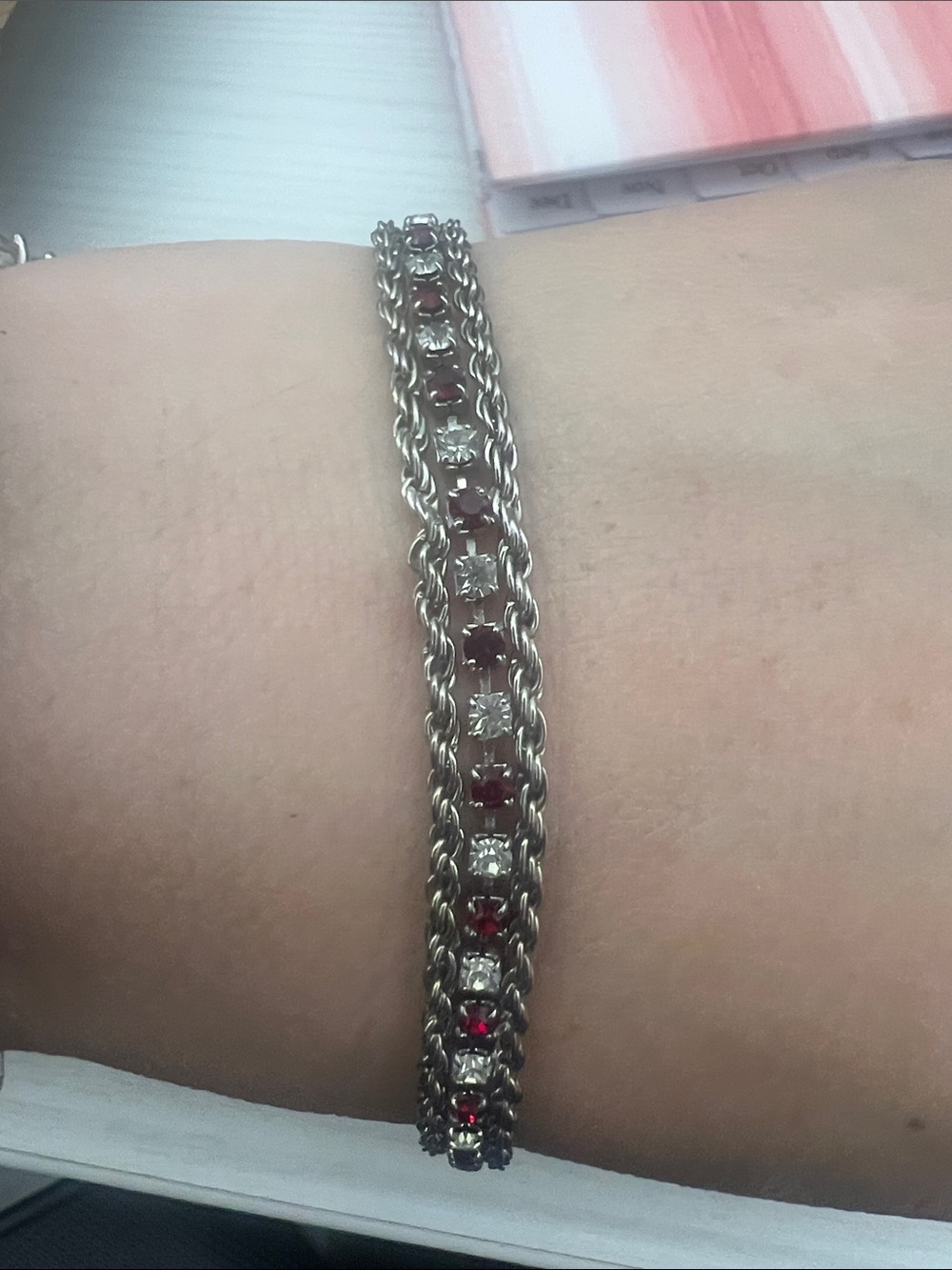 Silver Red Stone Tennis Bracelet